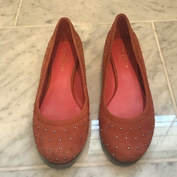 Cole Haan Shoes - Cole Haan Studded Orange Suede Flats Size 7.5
